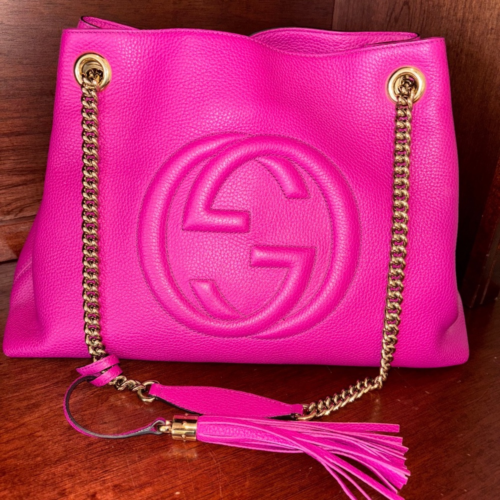 Gucci GG logo leather chain tote bag
